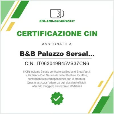 Certificato, attestato, insegna o altro documento esposto da B&B Palazzo Sersale Napoli